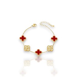 Pulsera Trebol Rojo dorado