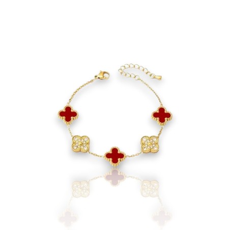 Pulsera Trebol Rojo dorado